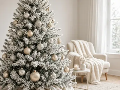 Árbol de Navidad nevado con bolas doradas